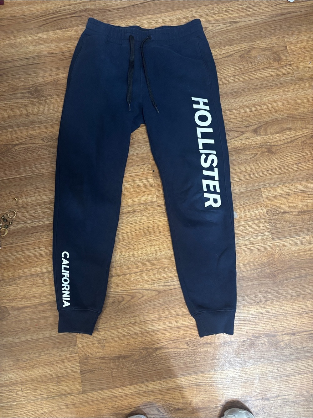 Hollister Navy Blue Jogger Sweatpants with White Logo